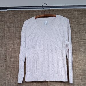 Croft & Barrow Women's Light Cream Cotton Cable V-Neck Sweater